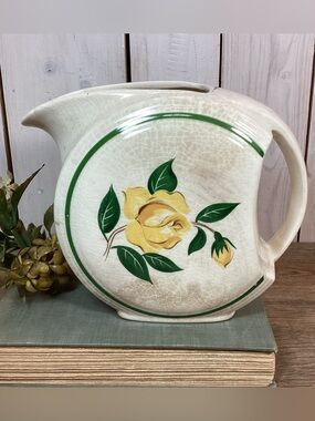 Stained & Crazed Vintage Yellow Rose Disc Pitcher